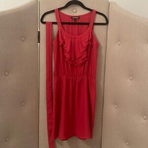 Express Pink Elastic Waist Sleeveless Dress wt Ruffles, Pockets & Belt XS